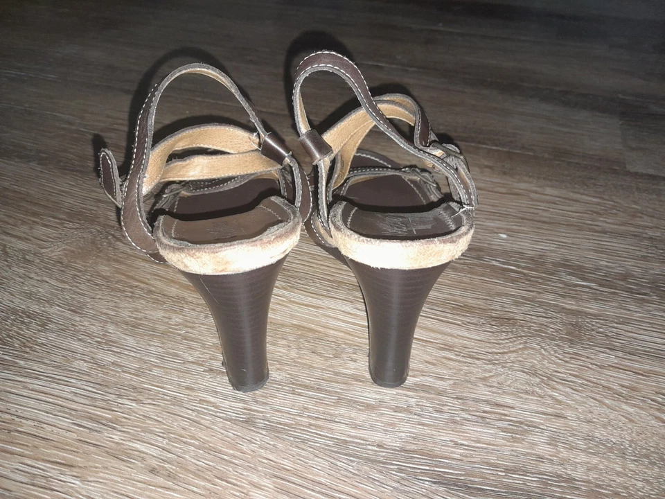 Zapatos Massimo Marrón Tacón Alto Cuña Cuero Correas Sandalias Mujer’s Talla 7.5 Foto 4 de 4