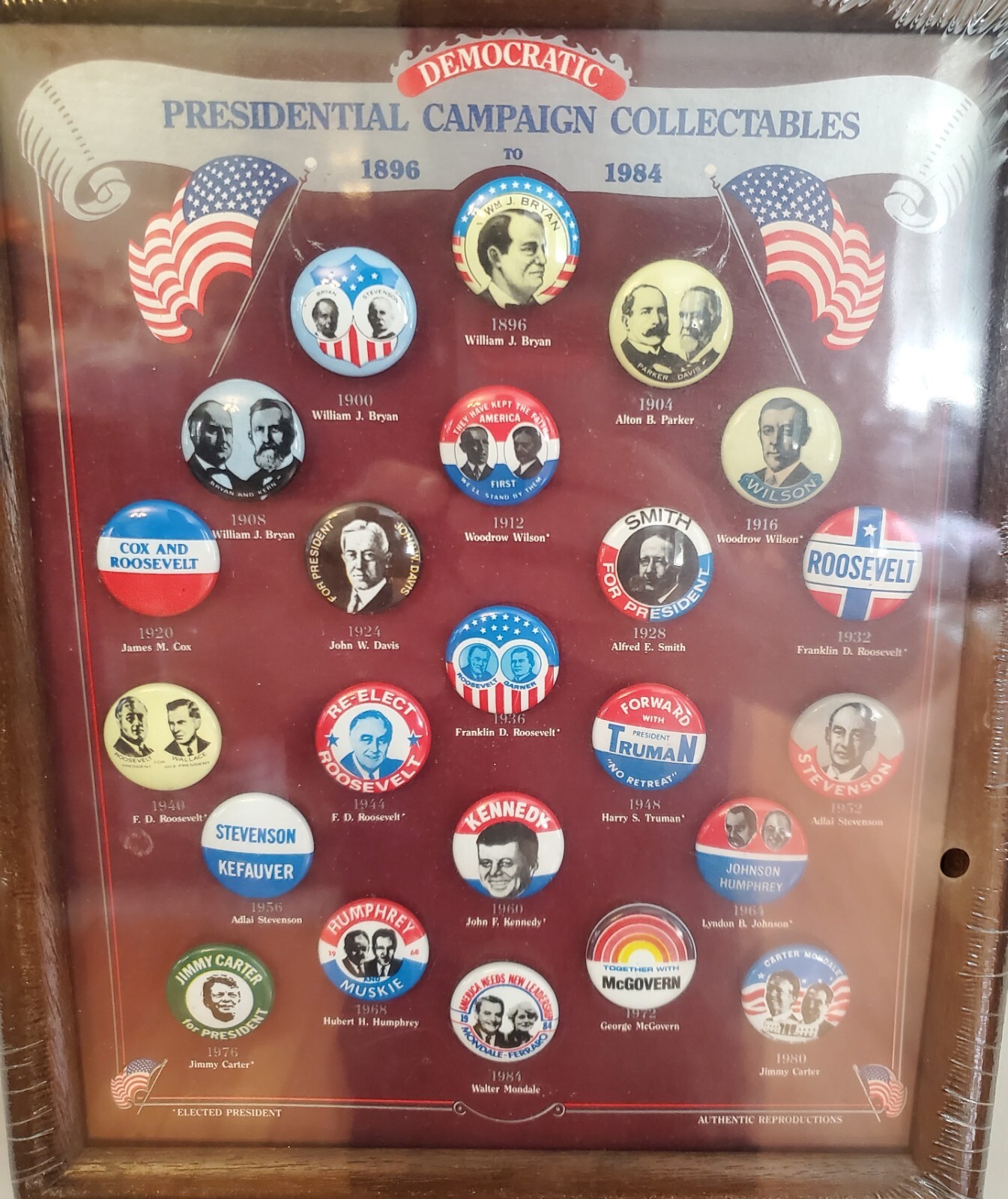 DEMOCRATIC PRSIDENTIAL CAMPAIGN COLLECTIBLE BUTTONS - PINS 1896-1984