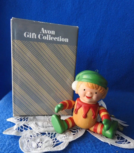Vintage Avon Ornament  Porcelain Santa and Friends Little Elf