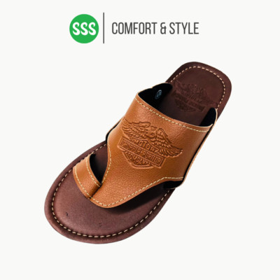 Flipflops Pu Leather Men Slippers Summer Outdoor Brown ''Chopper''