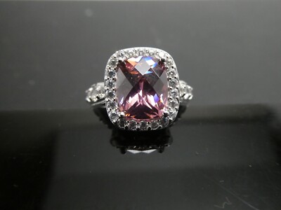 Tacori Cushion Cut Pink & Colorless Round CZ Sterling Silver 925 RING Sz. 7