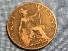 1908 Edward VII British halfpenny 1/2p