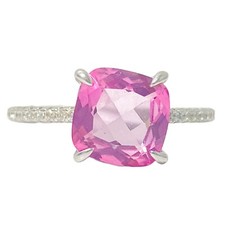 R7987 8x8mm Cushion Cut Pink Topaz Sterling Silver Modern Ring