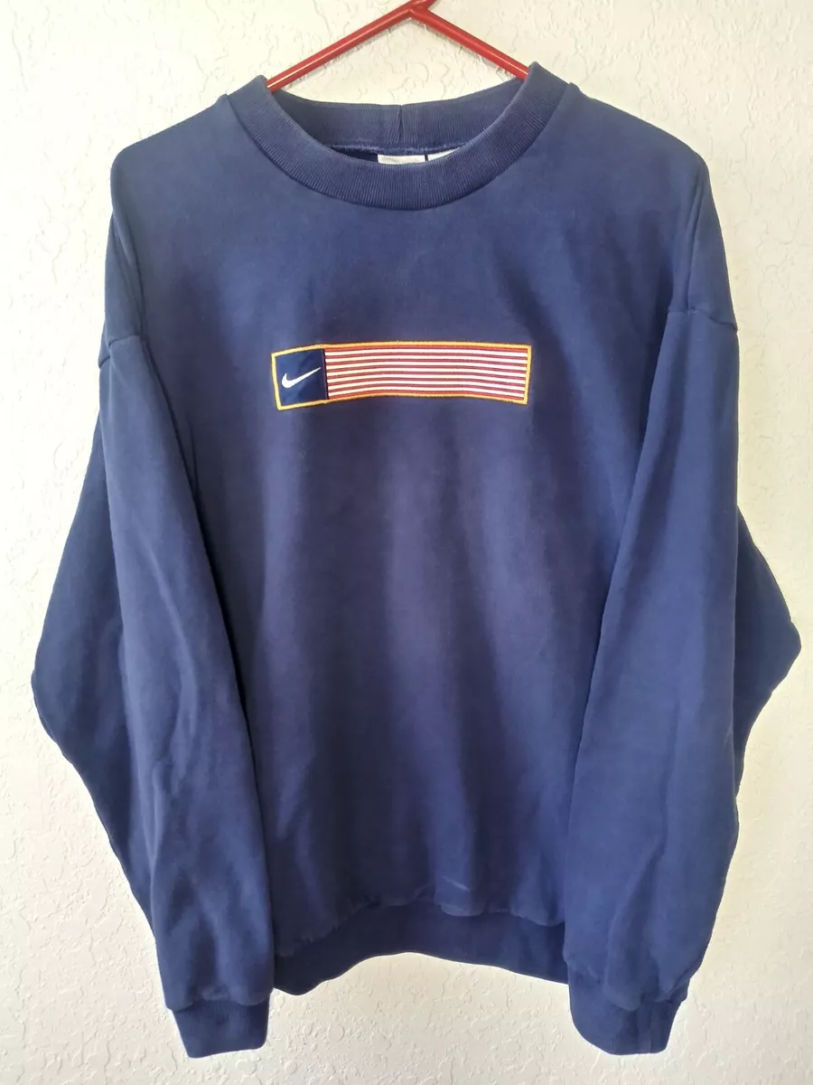 Vtg 90s Nike USA Flag Swoosh Box Logo Olympics Embroidered Spell Out Crewneck XL