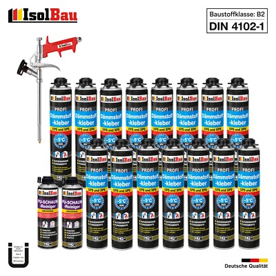 Dämmstoffkleber EPS XPS Klebeschaum 15 x 750ml + 2 x PU-Reiniger + Schaumpistole