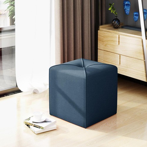 Noble House Ottoman 16.5" Tall Upholstered Durable Cube in Navy Blue Finish - Picture 8 of 9
