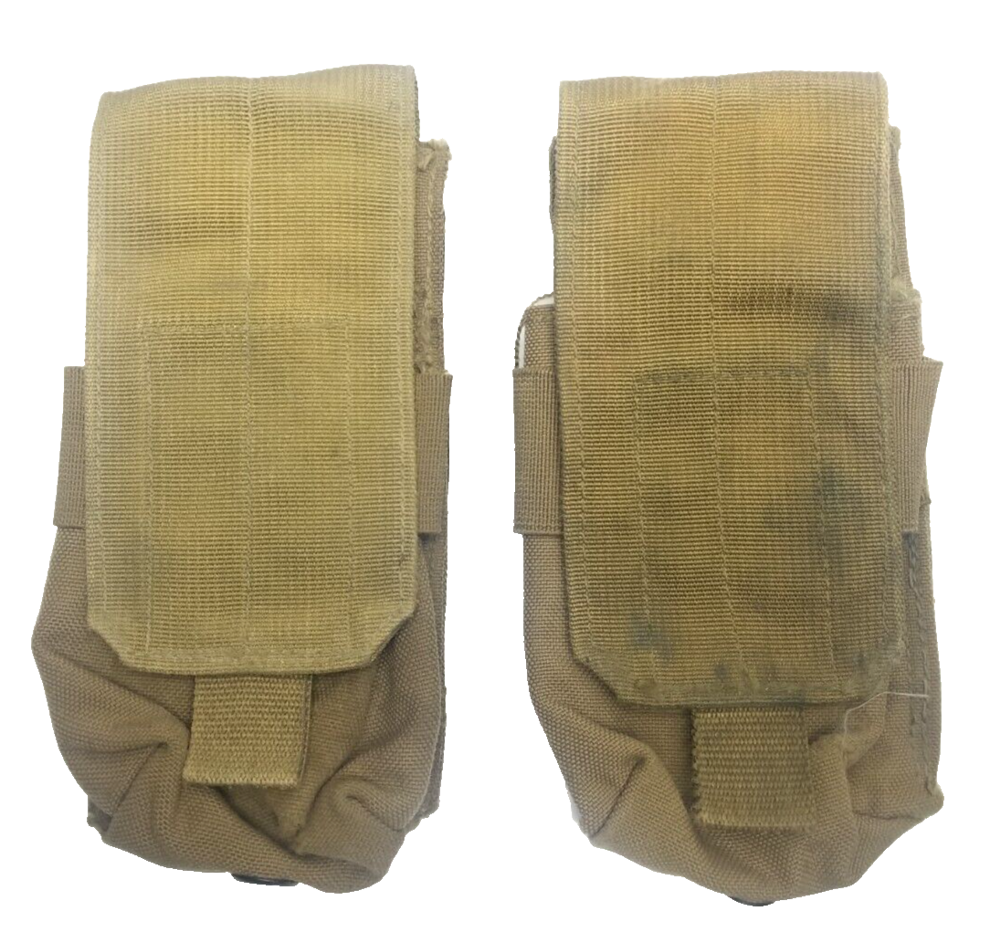 QTY (2) USMC DOUBLE MAGAZINE POUCH MOLLE Coyote Brown - USED-image