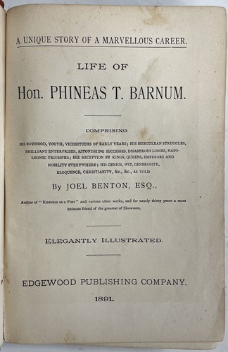 Joel Benton / Life of Hon Phineas T Barnum 1st Edition - Bild 2 von 8