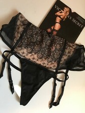 Victorias Secret Black Panty Garter Set NWT Secret Admirer M/L,OS 3 pc