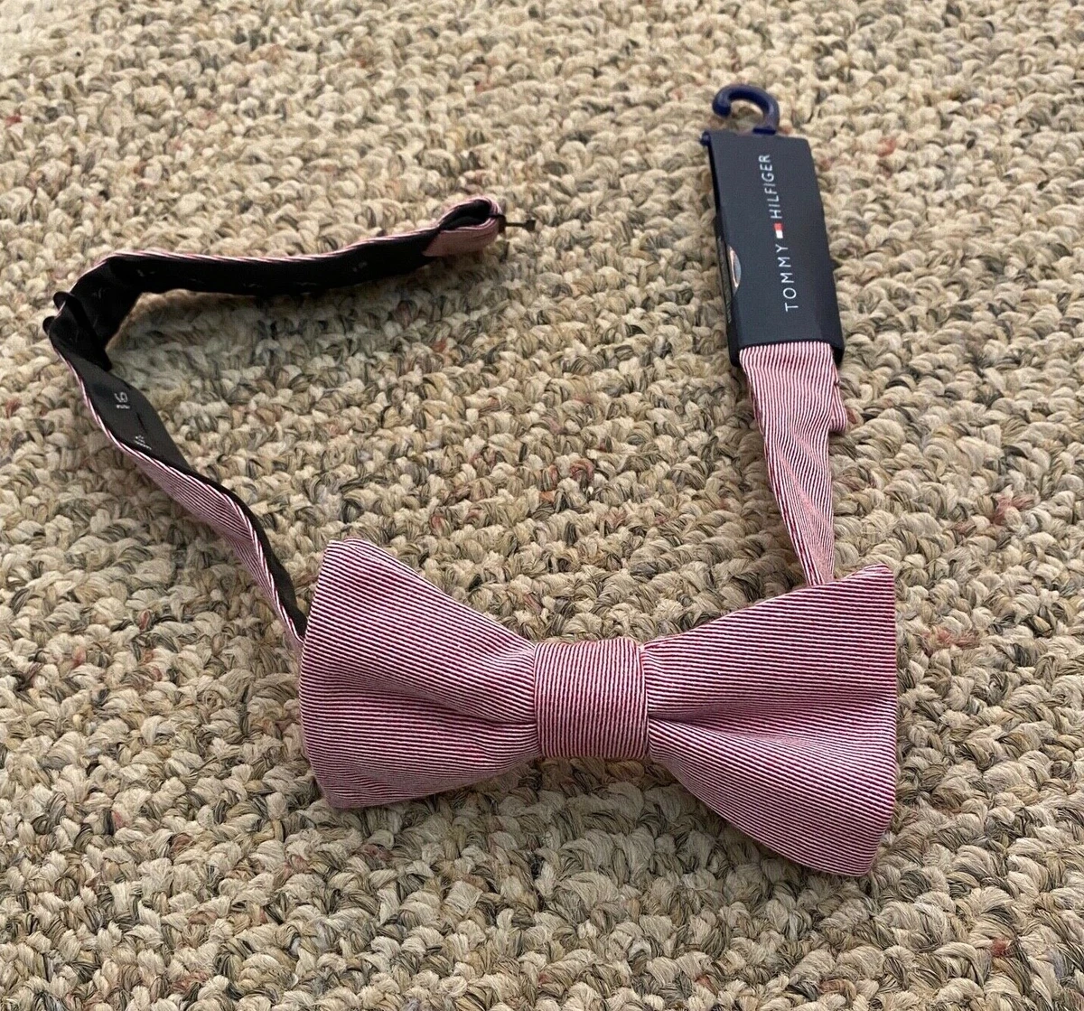 Mens or Boys Tommy Hilfiger Pre Tied Bow Tie Red Fine Stripe Size