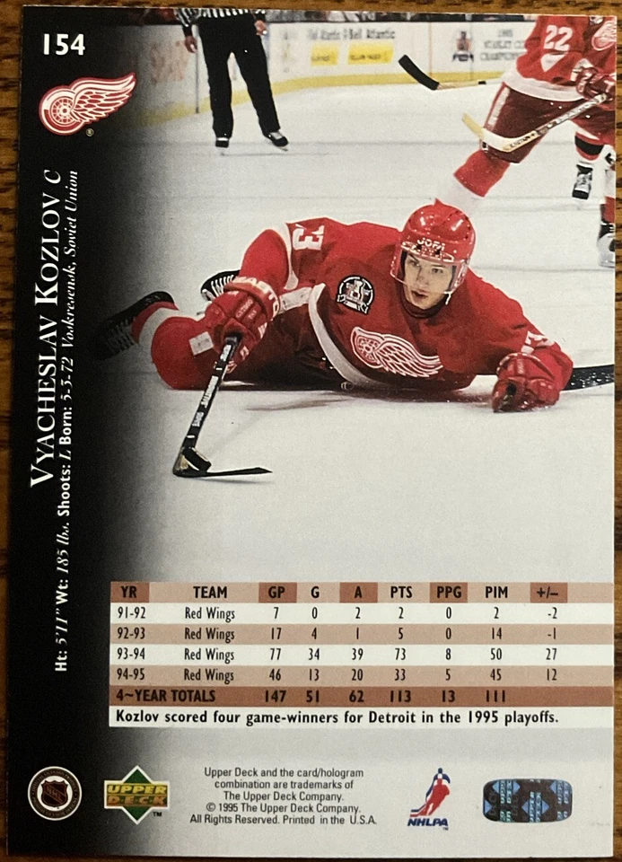 1995-96 Upper Deck Electric Ice Gold RARE Vyacheslav Kozlov #154 - Image 2 of 2