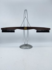 Antique Keystone Folding Clothes Hanger Ebony Wood Double Brush Vintage Valet