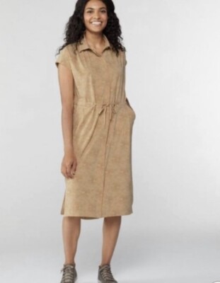 REI Cooperative Womens Sun Up Active Shirt Dress Midi Tan Geometric Size  Medium