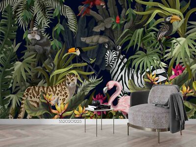 3D Baum Zebra Flamingo Gepard Vogel Tapete Wandgemälde Fototapete Wandaufkleber