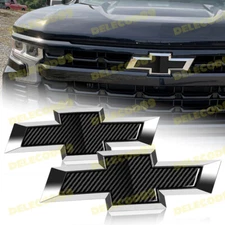 For 2022-2024 Chevy Silverado Front Grill & Tailgate Bow tie Emblem Carbon Fiber