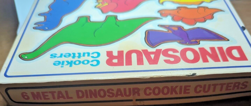 Vintage Dinosaurier Ausstecher ausgeschnitten Metall Set 6 Playdoh Ton Fuchs Run 1985 USA - Bild 5 von 9