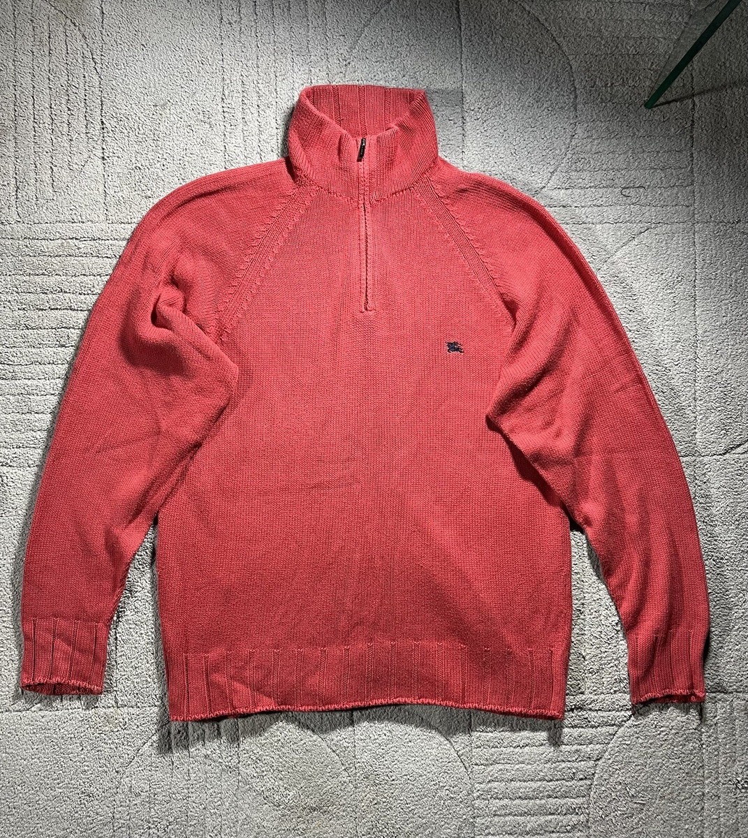 Vintage Red Burberry Knit 1/4 Zip Cardigan UK