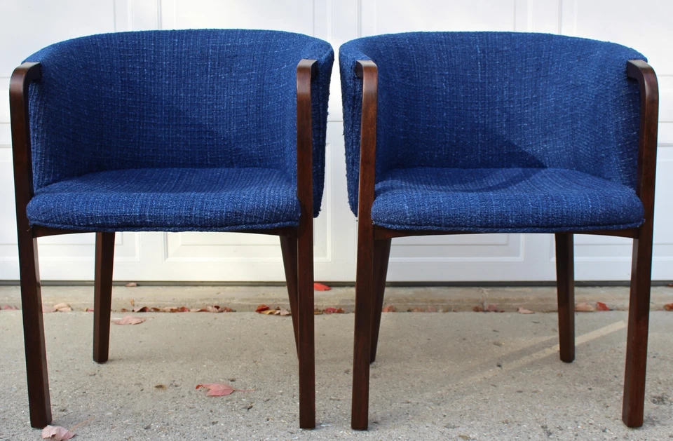 Pair Dunbar armchairs by Ed Wormley, mid century modern, upholstered round back - Image 2 of 4