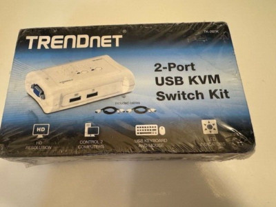 Trendnet 2-port USB KVM Switch Kit. Still in box, never opened. Includes cables