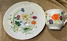 VTG Takahashi San Francisco China-Orange Floral Snack Plate&Tea Cup(2 Pcs)-Japan