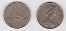 25 Pence Copper Nickel Coin St. Helena Sailing Ship 1973 (156532)