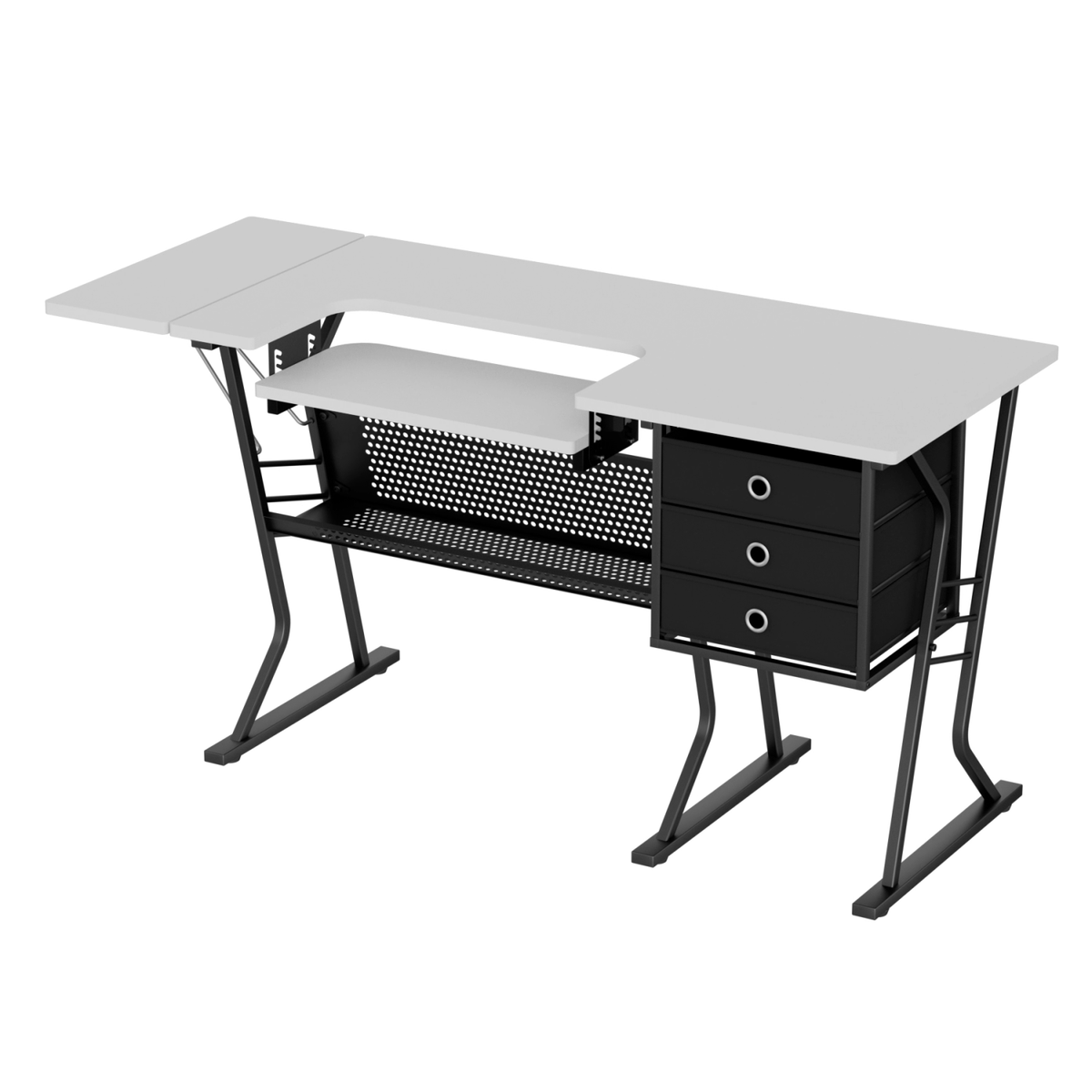 Folding Sewing Machine Table Adjustable Height Art Craft White w