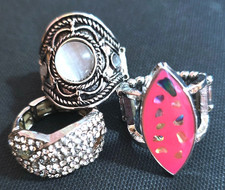 3pc Lot of Colorful Fashion Stretch Rings Approx Size 6-8 Faux Jewels