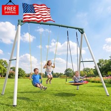 770lb Heavy Duty Large Frame Metal Swing Set Backyard Kids Playset with 3 Swings