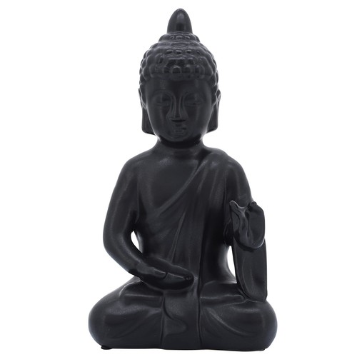 10" Ceramic Buddha Sculpture - Contemporary Black Seated Buddha Statue - Deco...