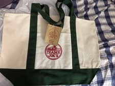 Trader Joe's Large Canvas Tote Reusable Bag 20x14x6" Green/White  NEW 