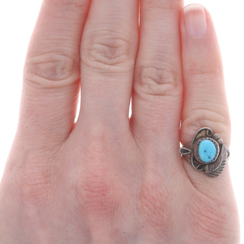 Native American Turquoise Solitaire Ring - Sterli… - image 2