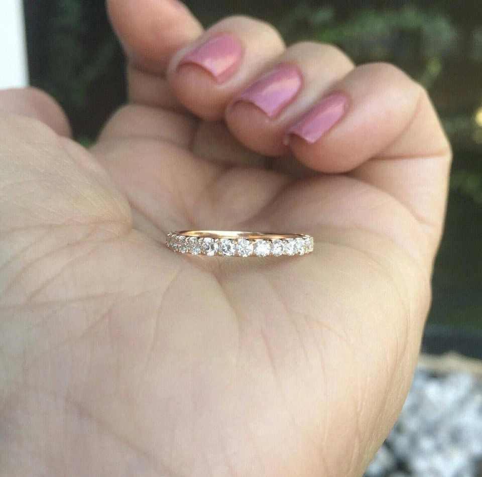 1.80Ct Round Cut Real Moissanite 18K Rose Gold Plated Full Eternity Wedding Band - Image 4 of 4