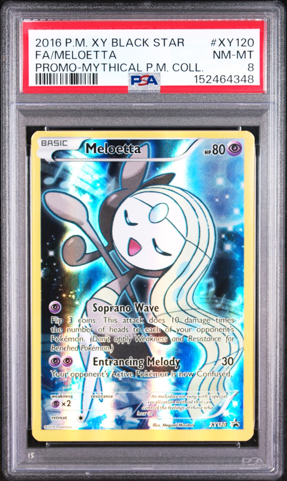 2016 POKEMON XY MYTHICAL POKEMON COLLECTION PROMO #XY120 FULL ART/MELOETTA PSA 8