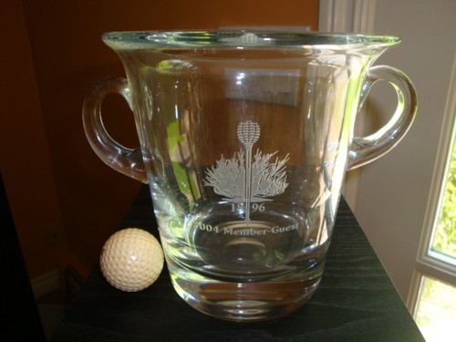 Rare MERION GOLF CLUB Crystal Trophy Ice Bucket w WICKER BASKET LOGO