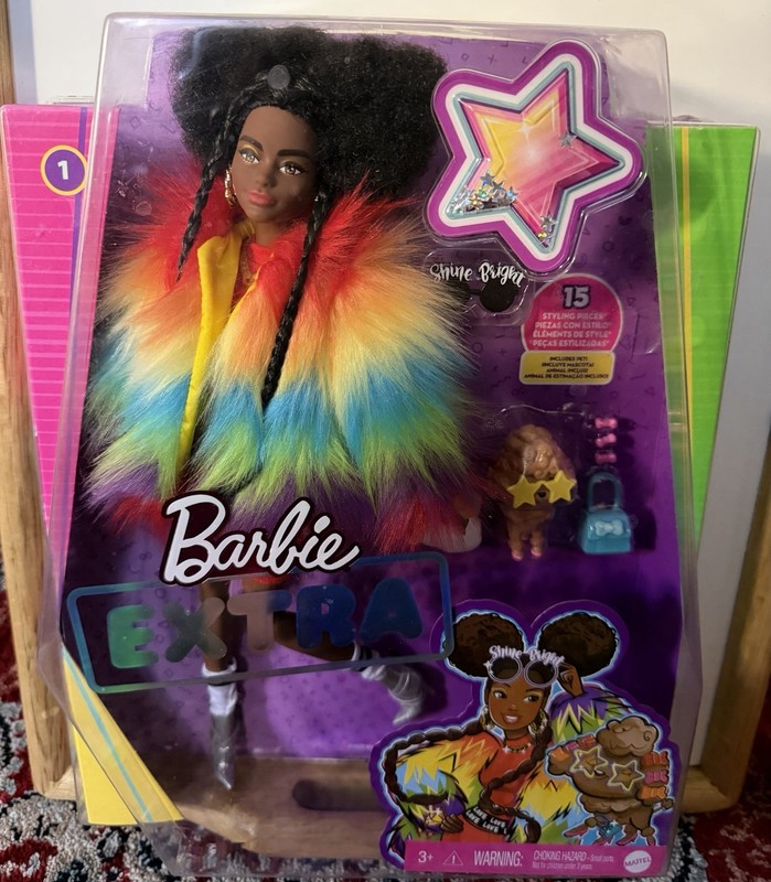 Mattel Barbie Extra Doll in Furry Rainbow Coat with Pet Poodle (GVR04)