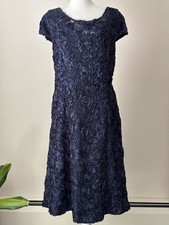Alex Evenings Blue Floral Lace Sequin V-Neck Cap Sleeve A-Line Dress 16/P