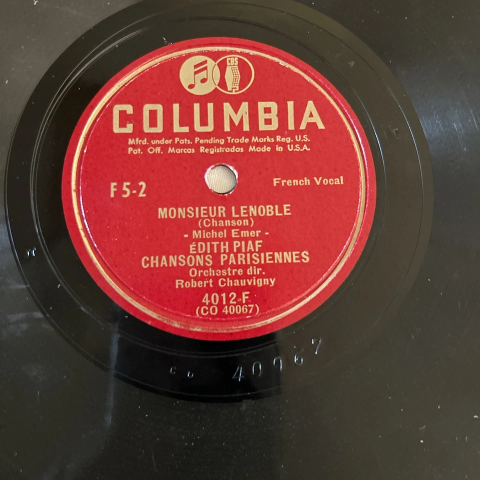 EDITH PIAF-Les Amants De Paris /Monsieur Lenoble-COLUMBIA 4012-F VG+ 78 10" Foto 4 de 4