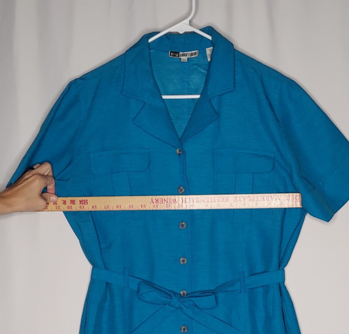Camicia-Vestito Together 10 blu testurizzato bottoni colletto cintura manica corta modesto anni 90 - Foto 7 di 11