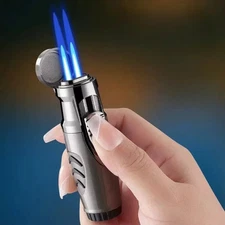 Dual Jet Flame Torch Cigar Lighter Butane Gas Windproof Outdoor Visible Window