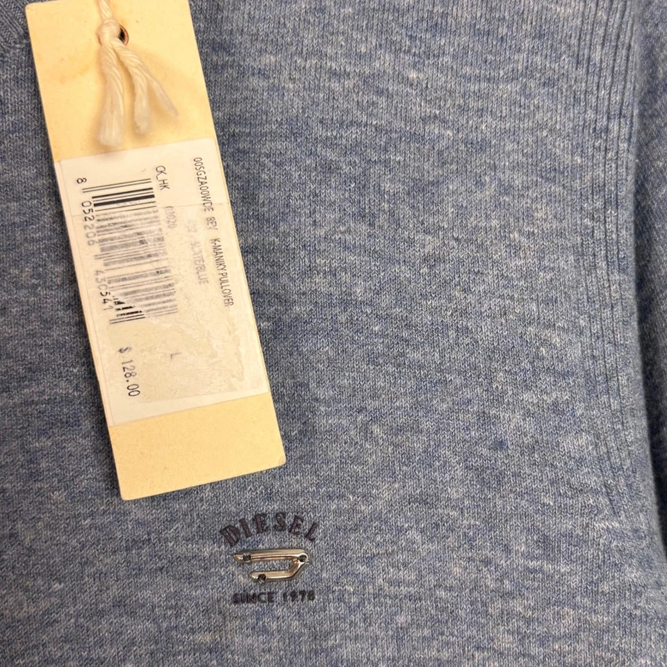 NEW Diesel K-Maniky Pullover Sweater Jumper Men's L Blue Cotton Blend Crew Neck - Image 4 of 4