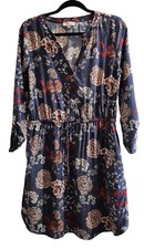 Loft Dress Women Size Medium Floral Navy Long Sleeve Lightweight With Pockets 