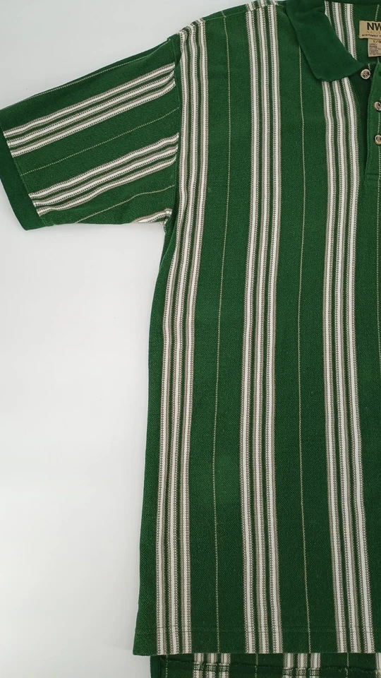 Vintage 90s Mens  Northwest Territory Green Stripe Short Sleeve Polo Shirt Large - Image 2 of 4