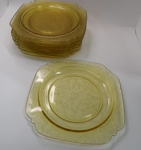 VTG Federal Madrid  Amber Depression Glass 9" Plates Qty 8