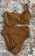 Aerie Brown One-Shoulder One Piece Swimsuit cut out Size Small NWT Asymmetrical