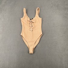 Forever 21 Ribbed Lace Up Front Bodysuit Peach Tan Sleeveless Small