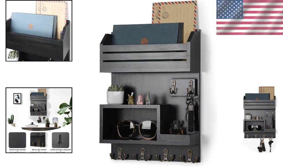 Pine Wood Key Rack for Entryway Decor - Image 2 of 4