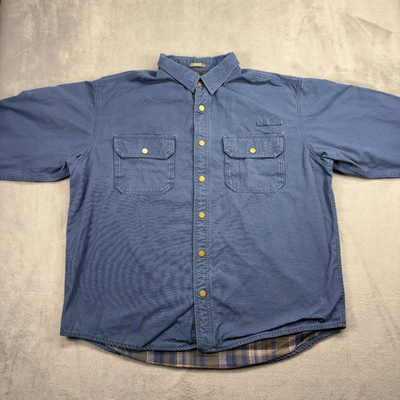 #ad Cabela#x27;s Chamois Shirt Men#x27;s XL Blue Flannel Lined Brass Snaps Heavyweight Work $40.00