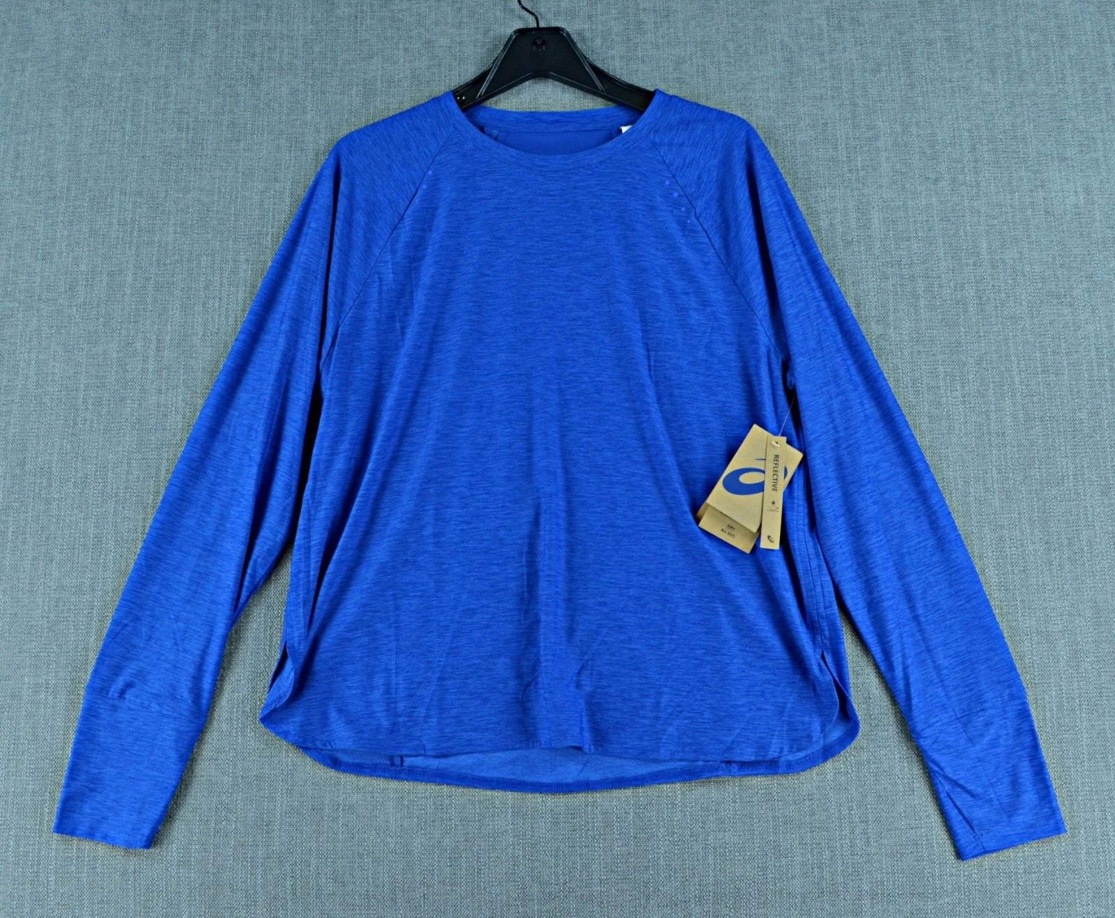 ASICS Top Women's XL Blue Tee w/Mesh Insert Long Sleeve Stretch Reflective NWT