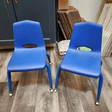 Pair Of Vintage 19in Tall Little Kids School Chairs Blue