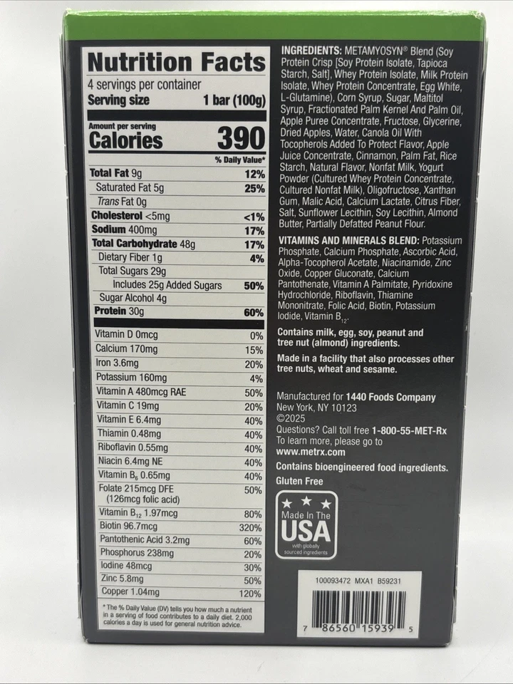 MET-Rx Big 100 Barritas de Proteína Colosales, Reemplazo de Comida de Pastel de Manzana Crujiente Foto 3 de 4